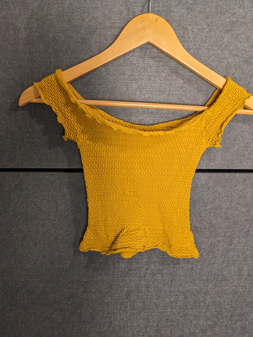 Urban Outfitters Mustard Smocked Off-Shoulder Crop Top